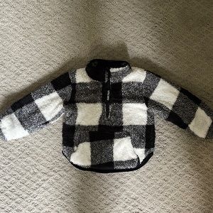 Little Bipsy black and white plaid sherpa quarter zip